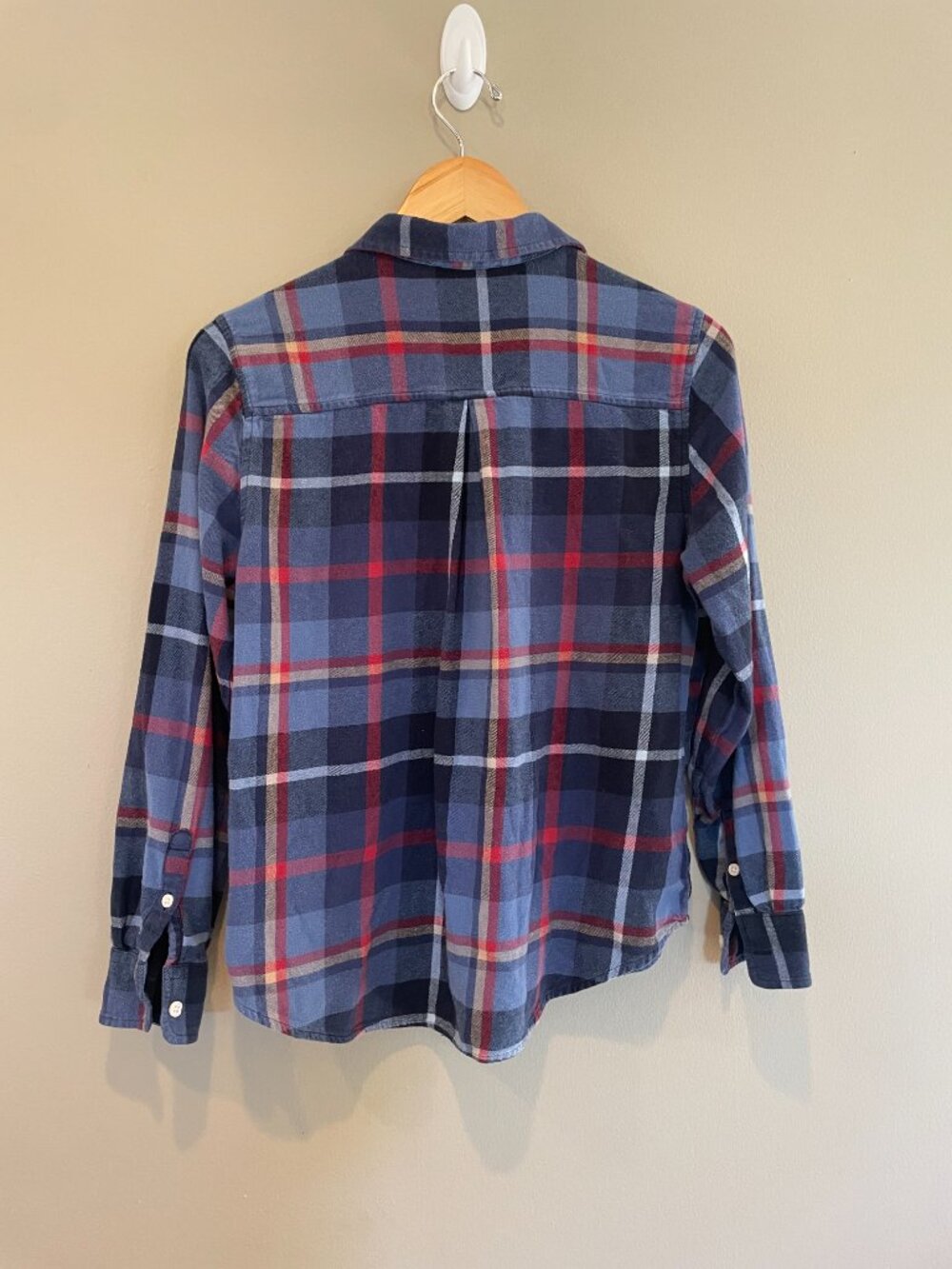 Old Navy Blue Red Plaid Flannel Button Up Shirt Cotton M - Picture 3 of 3